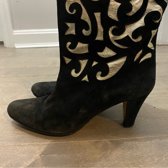 Vintage 80’s Andrea Pfister Black and Gold Cut Out Boots - Picture 11 of 11